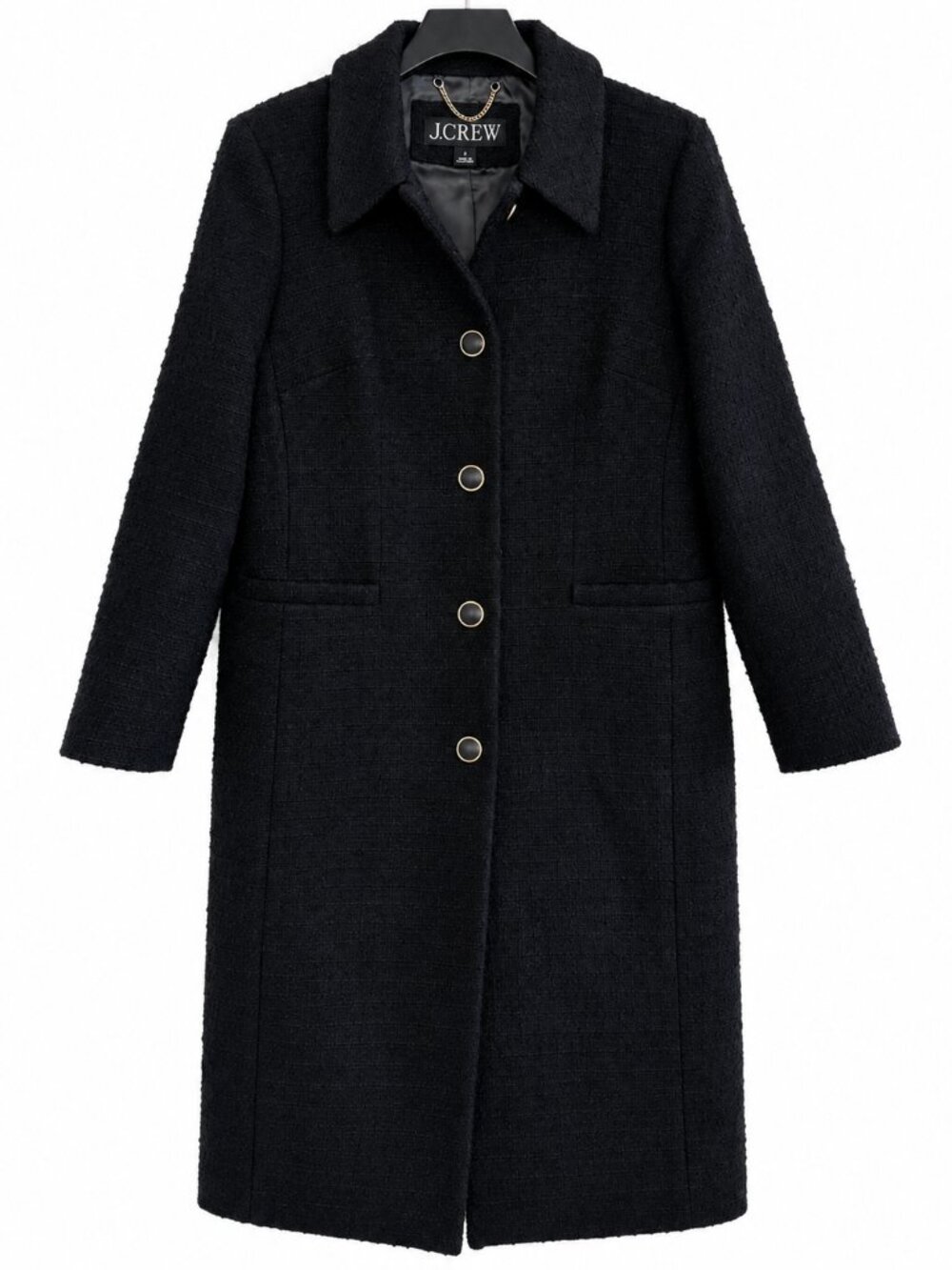 J.Crew Tweed Lady Day Topcoat Black Wool Blend Size 8